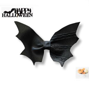 Embroidered faux leather bat bow, Halloween batman black bow tie , Gothic wedding accessory