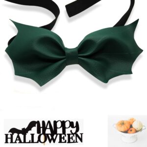 Dark green bat bow tie, Men’s  Halloween costume – Faux leather Halloween bow tie, Gothic wedding