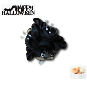 Halloween black flower hair clip, Black wedding hair piece – Gothic hair bow