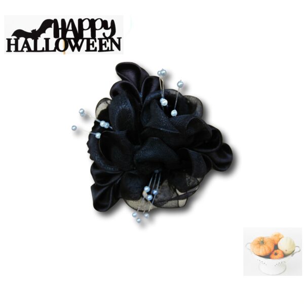 black flower and pearl beads hair clip