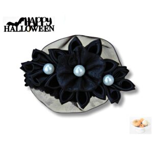 Black flower hair clip for woman, Gothic floral hair clip – gift for Gothic girl, Black Kanzashi flower – black wedding hairpiece