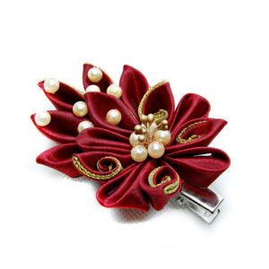 Burgundy flower hair clip  pearl beaded, Marsala wedding floral hair clip, Maroon floral hair piece