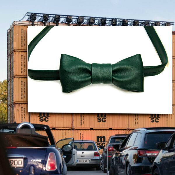 emerald green bowtie on display