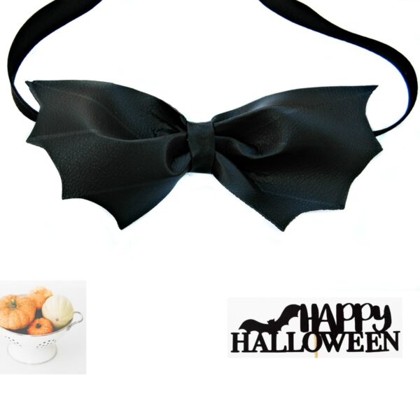 faux leather bat bow tie