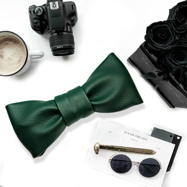 green faux leather bowtie