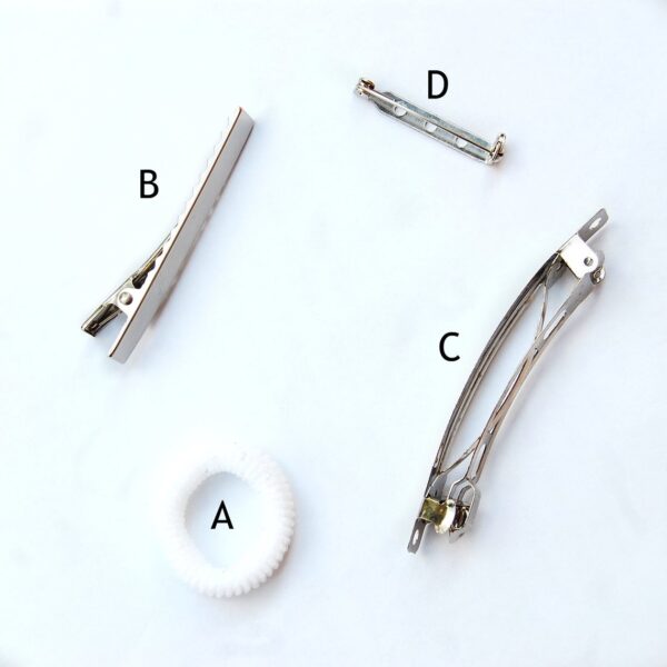 haie elastic, alligator clip, french barrette clip, brooch pin