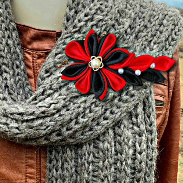 red black floral brooch