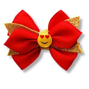Emoji hair bow, Glitter red gold hair clip, Heart eyes emoji hair clip , Emoji birthday party