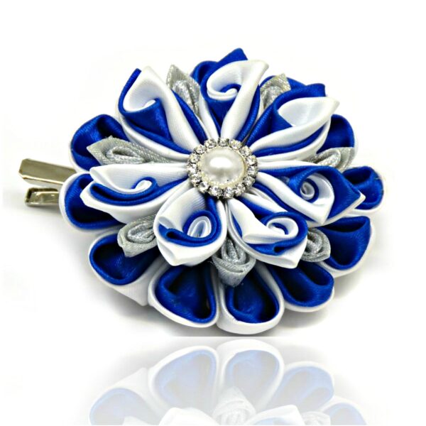 royal blue white floral hair clip