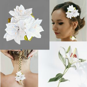White lily hair clip – bridal hairpiece, Wedding headpiece, Tropical hair clip – moms gift