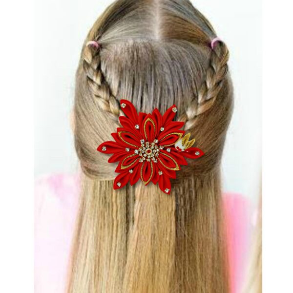 a girl wearing Christmas snowflake hair clip