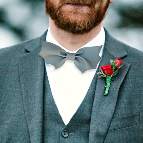 a man wearing gray bat bowtie