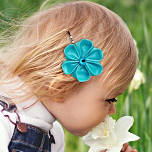 Back to school turquoise flower Bobby pins, Toddler flower hair clip  –  gift for girl