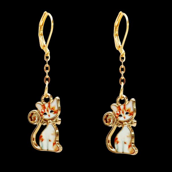 enamel cats gold color earrings