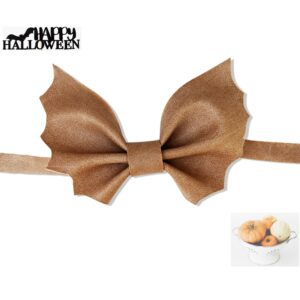 Light brown faux leather bat bow tie, Gothic wedding bat necktie, Halloween costume accessory