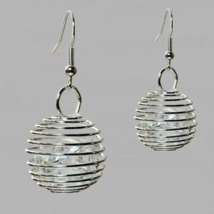 Spiral silver earrings, Caged crystal glass beads earrings, Bridesmaids gifts idea