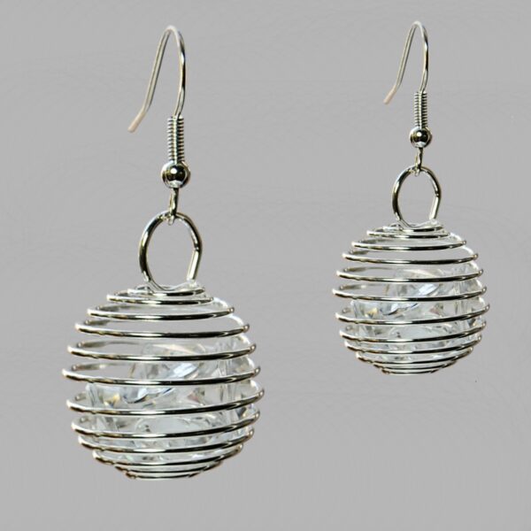 spiral silver earrings with glass beads