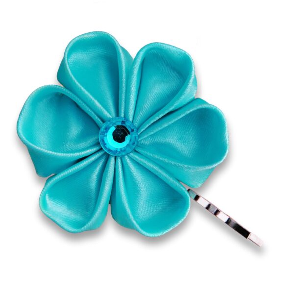 teal blue flower hair clip