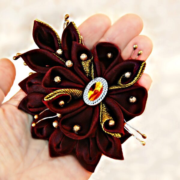 Burgundy satin hair clip