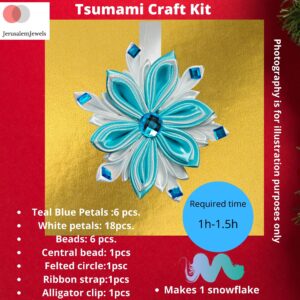 Christmas Craft Kit, DIY Snowflake Ornament Frozen Inspired Craft Kit, Tsumami Kanzashi Kit, Beginners Craft Kit,