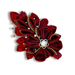 Burgundy Gold Flower Hair Clip, Maroon Bridesmaid Hairpiece, Burgundy Wedding, Christmas women’s hairpiece, Mother’s day gift idea, Birthday gifts for her idea