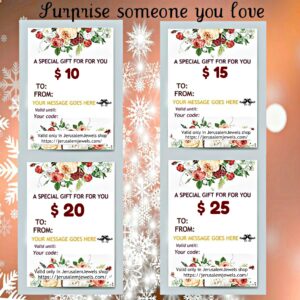 Digital gift certificate for $10 to $25 printable gift voucher to spend in jerusalemjewels.com shop , Surprise gift voucher birthday present