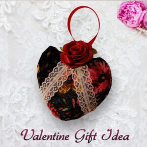 Valentine Heart Gift, Vintage Style Floral Heart, Velvet Heart, Hanging Heart Decoration, Romantic Women’s Gift, Girl’s Room Deco