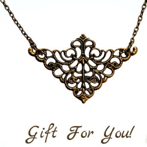 Brass Triangle Filigree Pendant Necklace, Antique Style Bronze Tone Triangle Metal Filigree Ethnic Necklace, Geometric Necklace