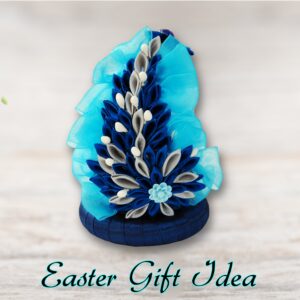 Easter Egg Decoration, Handmade Blue Egg Ornament, Easter Decor, Easter Gifts, Easter Table Decor, Spring Kanzashi Floral Decor (Copy)