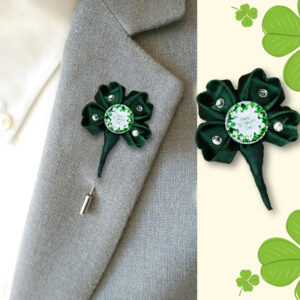 Four Leaf Clover Lapel Pin, St. Patrick’s Day Men’s Lapel Pin Fabric Flower Brooch, Shamrock Lapel Pin St. Patrick Day Gift For Him