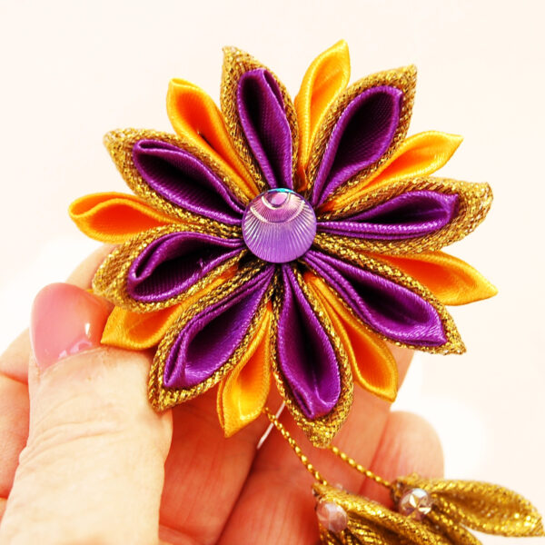 purple yellow flower hair clip