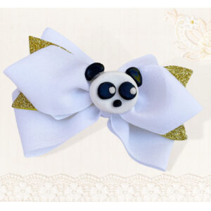 PANDA HAIR BOW, White gold glitter hair bow, 4″ Panda hair clip, birthday and everyday hair bow, Girls Accessories, Ready to ship