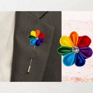 LGBT Pride Boutonniere Gay Wedding Brooch, Rainbow Flower Lapel Pin, Gay Pride Pin Gift For a Partner