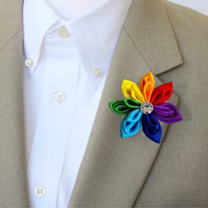 LGBT Pride Flower Pin  Acceptance Gift For Partner, Gay Pride Pin, Kanzahi Brooch Rainbow Lapel Pin
