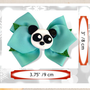 Panda bow, Green glitter girl’s hair bow, 4″ hair clip for toddler girl, Birthday gift for girl, Christmas gifts for girls Idea