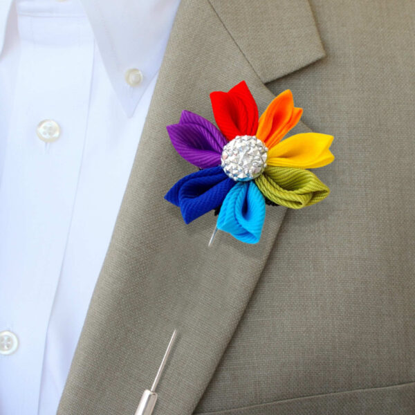 LGBT flower pin on a suit