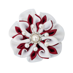 Kanzashi Flower Brooch Christmas Gift For Women, Red White Flower Wedding Brooch