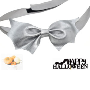 Faux Leather Silver Bat Bow Tie, Halloween Bowtie, Gothic Wedding Accessory