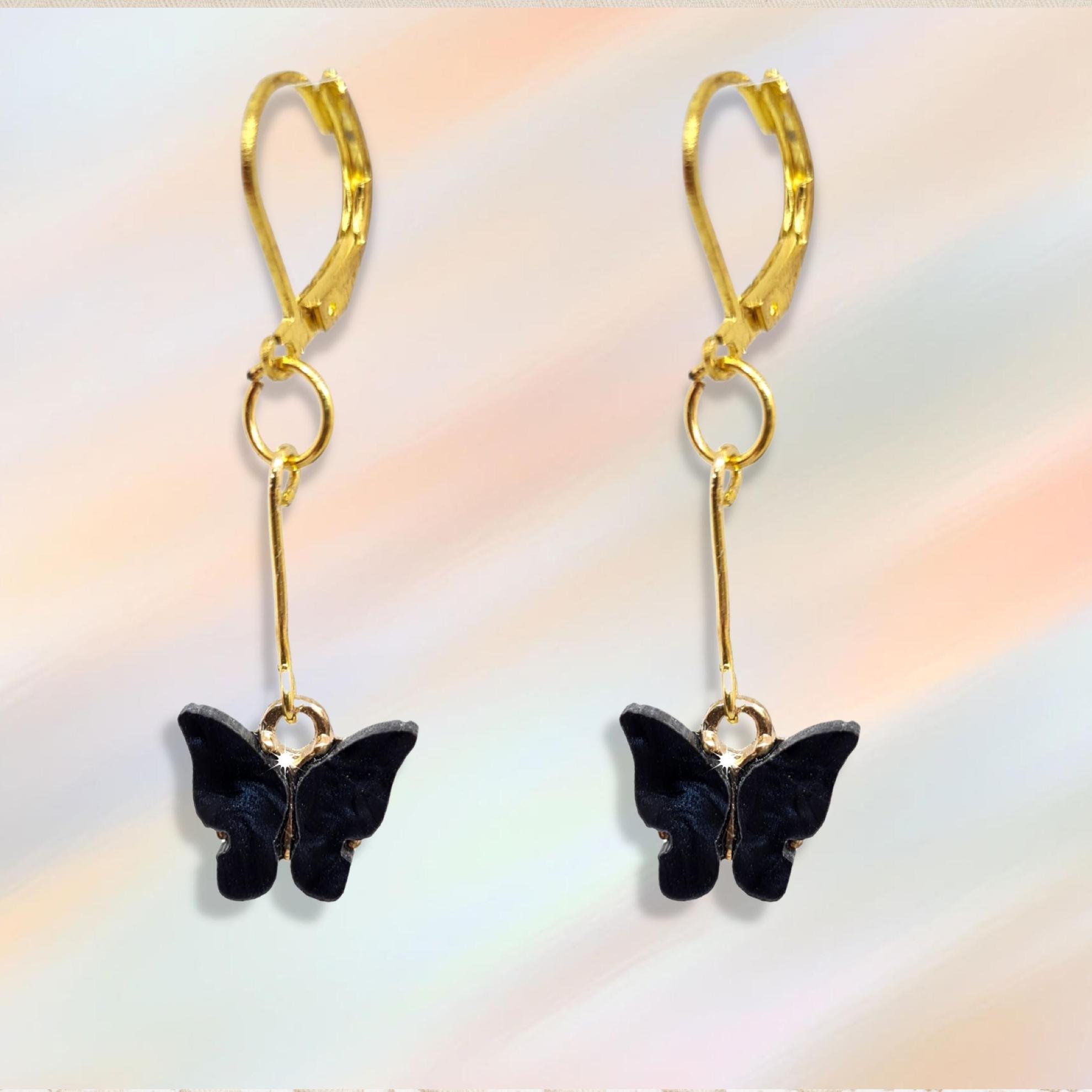 Black Onyx Butterfly 925 Sterling Silver Earring with French Hook USA