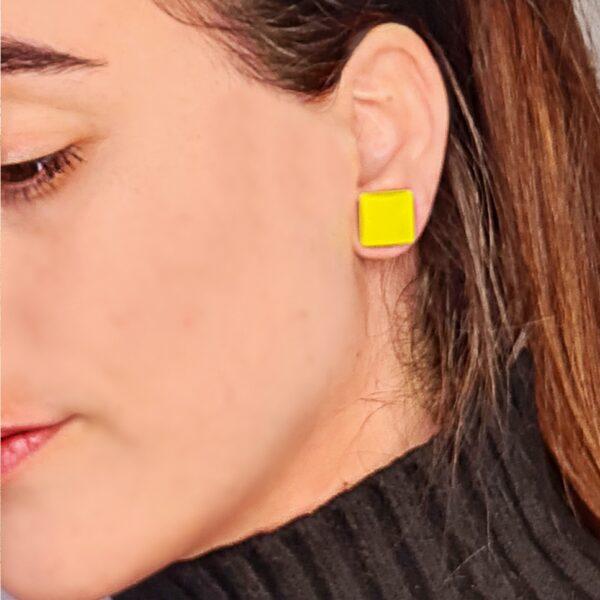 Yellow Neon Earrings, Double-Sided Earrings, Square Earrings