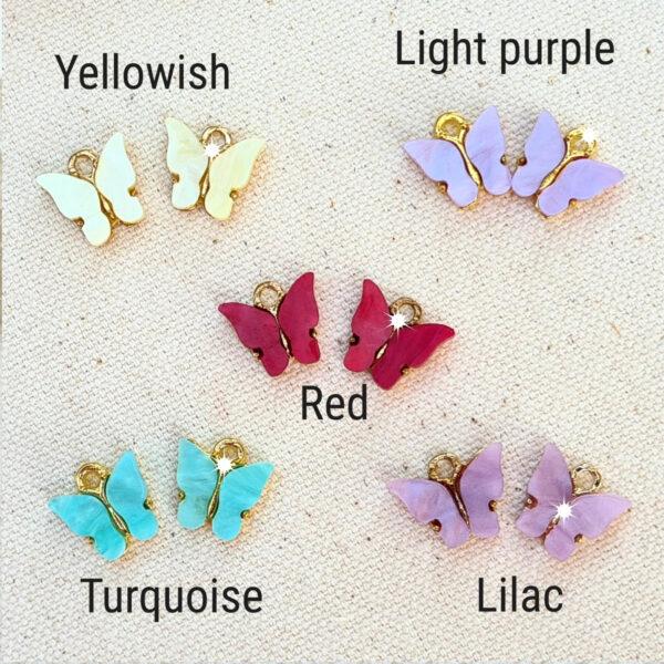Yellowish, Light purple, Red, Turquoise, Lilac butterfly charms